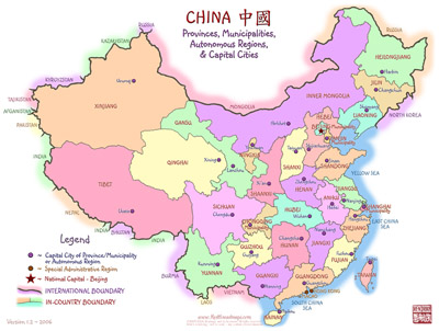 China Province and Capitals Map