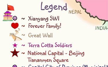 Legend sample with great wall and tourist spots