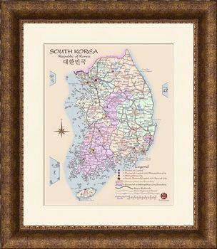 South Korea framed fine art map sample